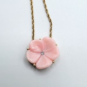 VINTAGE AVON pink flower blossom gold rope chain